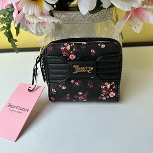 Juicy Couture Ditzy Rose Black Pretty Bow Small Zip Around Wallet